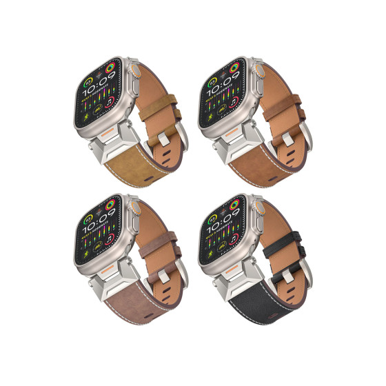 Easy-Install Rugged Leather Band, Premium Vintage Cowhide with Snap-On Connectors for Apple Watch Ultra