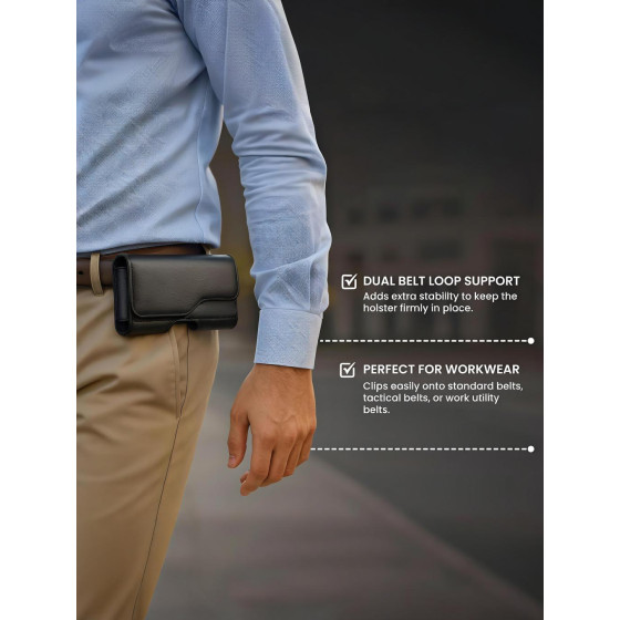 Black PU Leather Phone Holster Case with Belt Clip, Magnetic Closure Horizontal Cell Phone Pouch for Most Smartphone