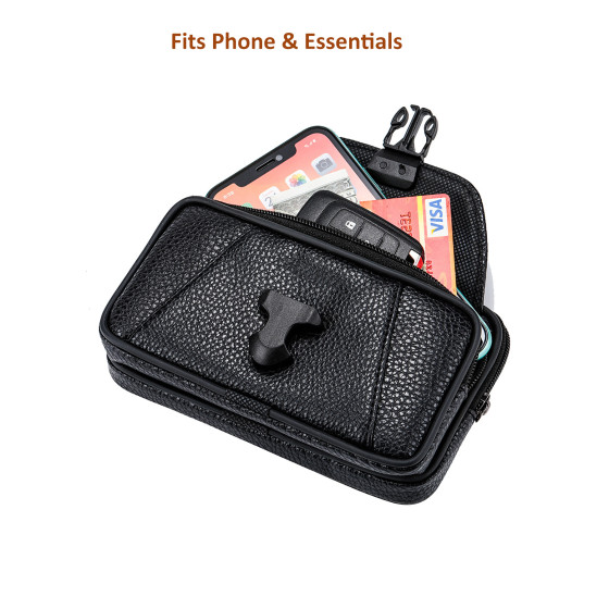 Vertical PU Leather Phone Holster with Zipper Pocket, Belt Clip Waist Pouch Holds Smartphone Cash Cards Keys, Multi-purpose Cell Phone Belt Bag