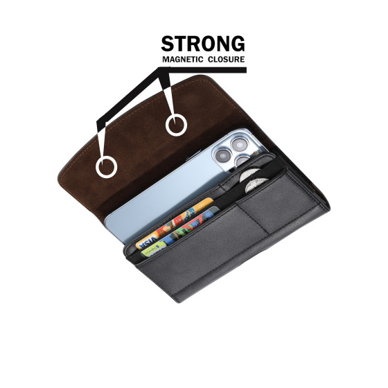 Horizontal PU Leather Phone Holster Wallet with Card Slots, Strong Magnetic Closure Belt Clip Waist Pouch for Cellphone Cards Cash
