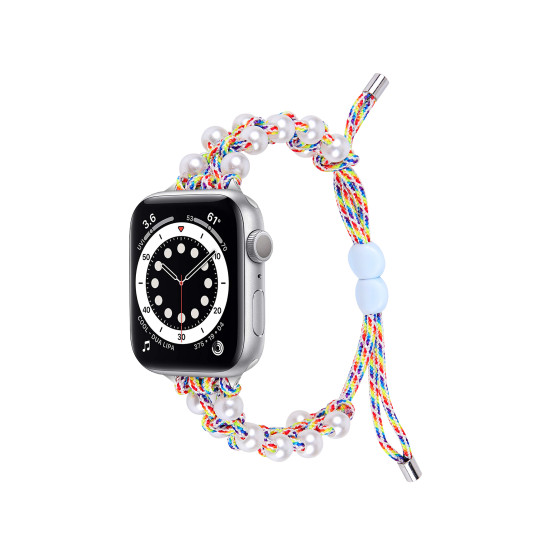 Glealx Boho Pearl Braided Band for Apple Watch, Adjustable Paracord Strap with Faux Pearl Accents