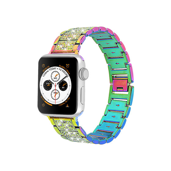 Glealx Rose Gold Rhinestone Link Band for Apple Watch, Bling Crystal Stainless Steel Bracelet with Folding Clasp