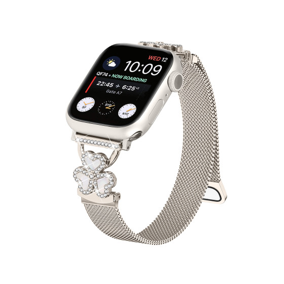 Glealx Heart Crystal Milanese Loop Band for Apple Watch, Sparkling Rhinestone Mesh Strap with Magnetic Clasp
