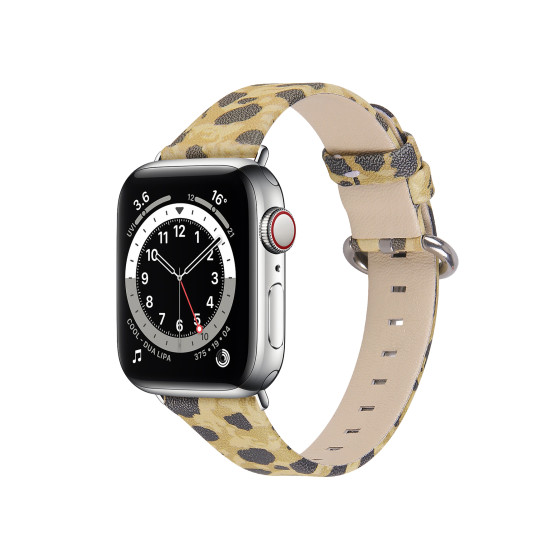 Glealx Leopard Print Leather Band for Apple Watch, Fashion Animal-Print Cowhide Strap with Slim Silver Buckle