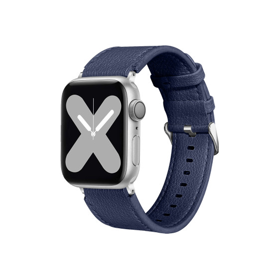 Glealx Classic Textured Leather Band for Apple Watch, Premium Grain Cowhide Strap with Polished Butterfly Clasp