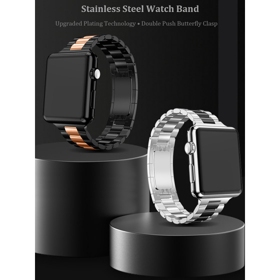 Glealx Multi-Color Stainless Steel Link Band for Apple Watch, 3-Row Metal Bracelet with Polished Finish