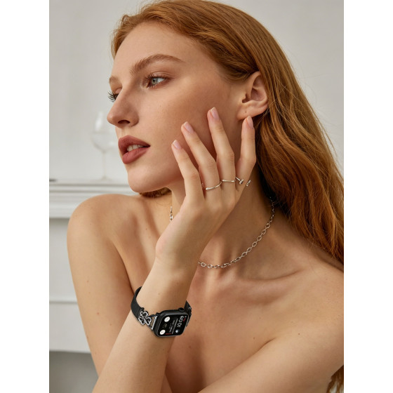 Glealx Heart Crystal Milanese Loop Band for Apple Watch, Sparkling Rhinestone Mesh Strap with Magnetic Clasp