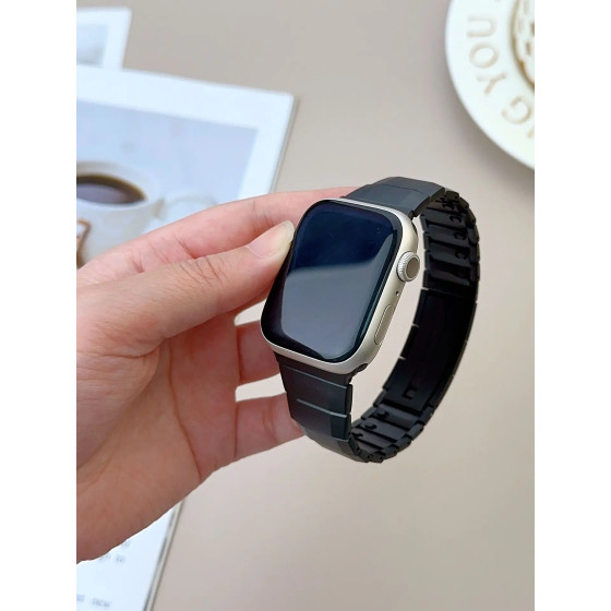 Glealx Solid Link Stainless Steel Band for Apple Watch Ultra, All-Black Polished Metal Bracelet with Butterfly Deployant Clasp