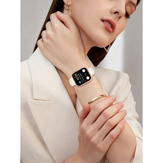Glealx Slim Leather Band for Apple Watch, Slim Full-Grain Cowhide Strap with Rose Gold Buckle