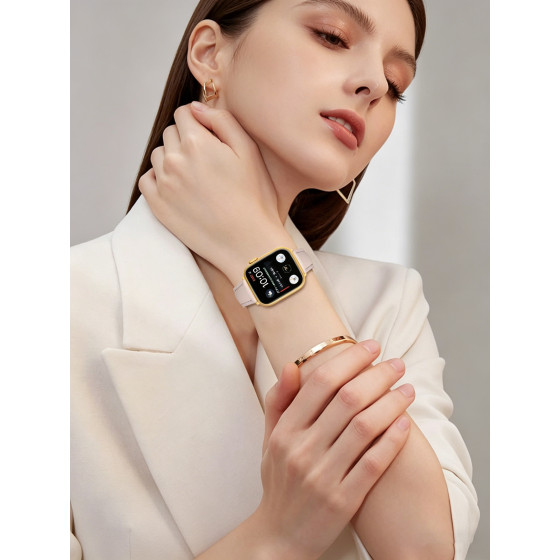 Glealx Classic Black Leather Band for Apple Watch, Slim Full-Grain Cowhide Strap with Gold Buckle