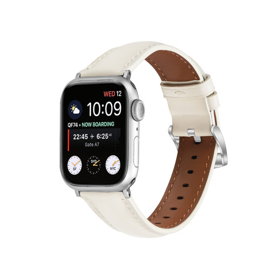 Glealx Minimalist Gray Leather Band for Apple Watch, Smooth Full-Grain Cowhide Strap with Silver Buckle