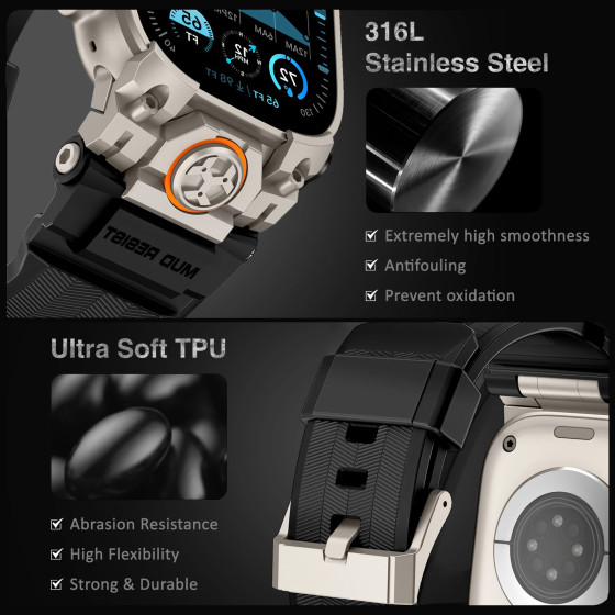 Спортивный ремешок премиум-класса для Apple Watch Ultra 49 мм, прочный анти-шоковый силиконовый лент с защитной рамой