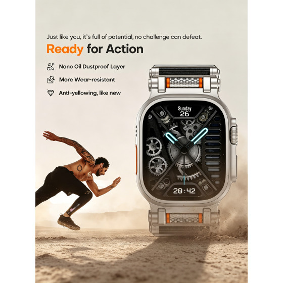 Rugged Tactical Nylon Band for Apple Watch Ultra, Heavy-Duty Webbing Strap with Mechanical Hinge Connectors